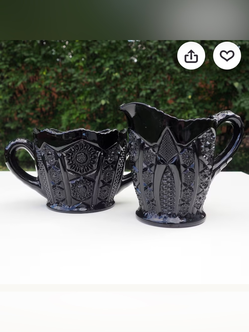 Vintage 1970's Monarch Black TIARA Daisy Pattern Indiana Glass Creamer/Sugar Set